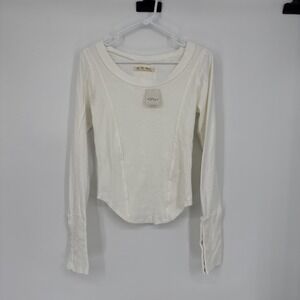 NWT Free People Stuck On You Cuff Top White M Cuffed Sleeve Boho Chic Ribbed